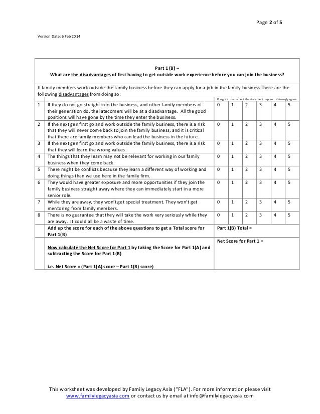worksheet to discuss the topic of outside work experience for family