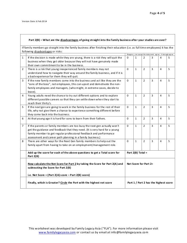 worksheet to discuss the topic of outside work experience for family