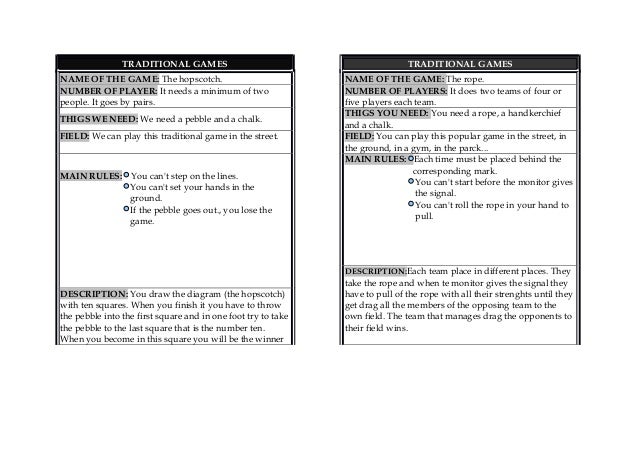 worksheet traditional games
