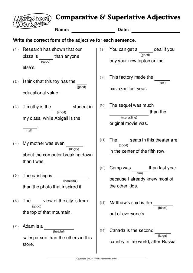 Worksheets Worksheet Works worksheet works comparative superlative adjectives 1 acomparative write the correct form of adjective for each se