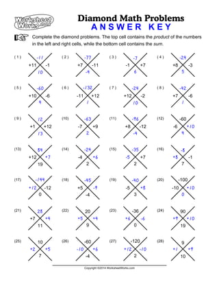 worksheet works diamond math problems 1