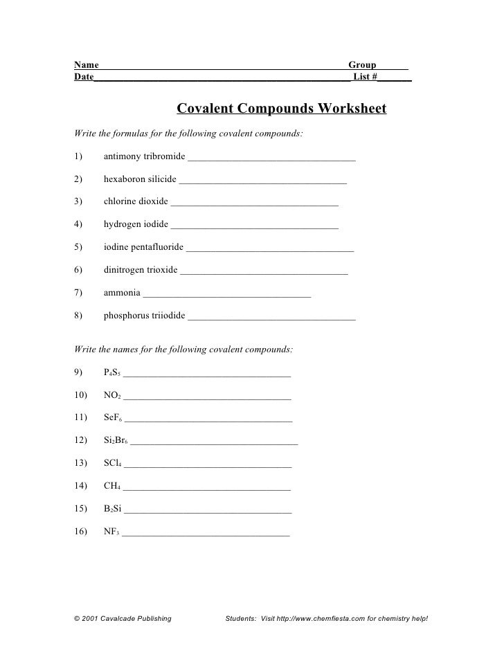 Worksheet writing covalent compounds