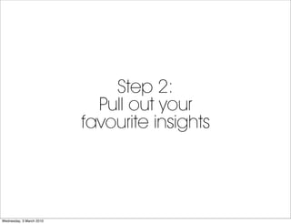 Step 2:
                            Pull out your
                          favourite insights




Wednesday, 3 March 2010
 