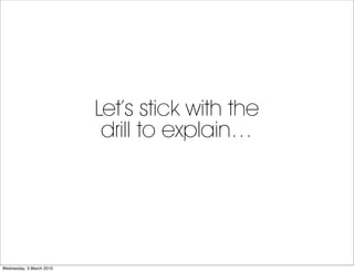 Let’s stick with the
                           drill to explain…




Wednesday, 3 March 2010
 