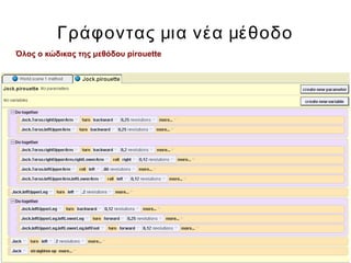 Γράφοντας μια νέα μέθοδο
Όλος ο κώδικας της μεθόδου pirouette
 