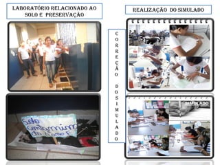 REALIZAÇãO DO SIMULADO
C
O
R
R
E
Ç
ã
O
D
O
S
I
M
U
L
A
D
O
LABORATóRIO RELACIONADO AO
SOLO E PRESERvAÇãO
 