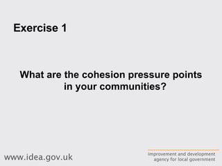 Exercise 1 What are the cohesion pressure points in your communities? 