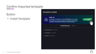 © 2021 InﬂuxData. All rights reserved.
8
Conﬁrm imported template
Button
• Install Template
 