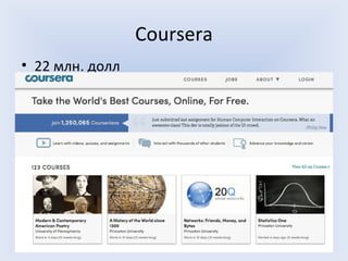 Coursera
• 22 млн. долл
 