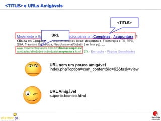 <TITLE> e URLs Amigáveis <TITLE> URL 