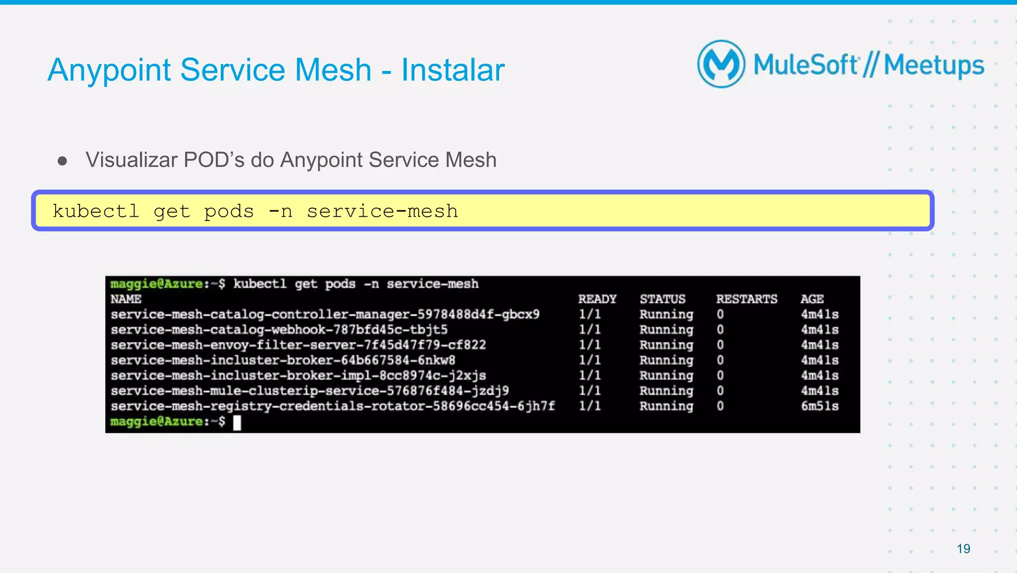 Anypoint Service Mesh - Instalar
● Visualizar POD’s do Anypoint Service Mesh
19
kubectl get pods -n service-mesh
 