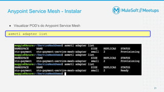 Anypoint Service Mesh - Instalar
● Visualizar POD’s do Anypoint Service Mesh
21
asmctl adapter list
 