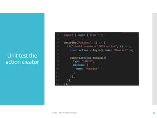 Unit test the
action creator
© ABL - The Problem Solver 32
 