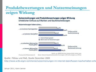 Produktbewertungen und Nutzermeinungen zeigen Wirkung Quelle: Fittkau und Maß, Studie Dezember 2009  http://www.w3b.org/e-commerce/nutzermeinungen-im-internet-beeinflussen-kaufverhalten-erheblich.html   