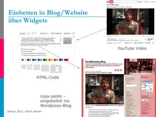 Einbetten in Blog/Website  über Widgets YouTube Video HTML-Code copy-paste – eingebettet ins  Wordpress-Blog 