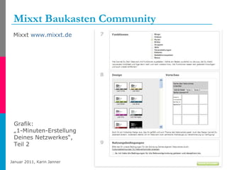 Mixxt Baukasten Community  Grafik: „ 1-Minuten-Erstellung Deines Netzwerkes“, Teil 2 Mixxt  www.mixxt.de   