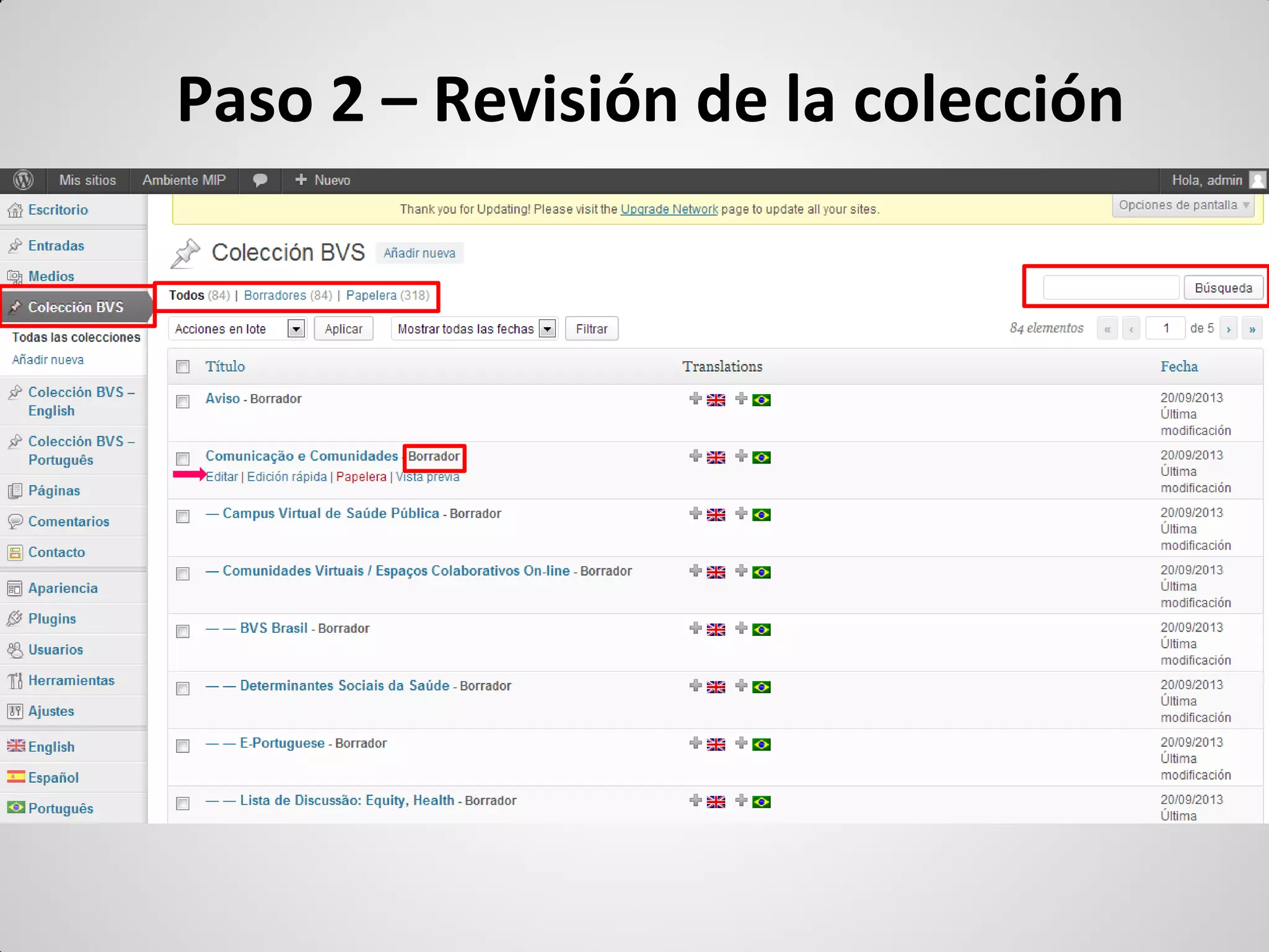 Paso 2 – Revisión de la colección  