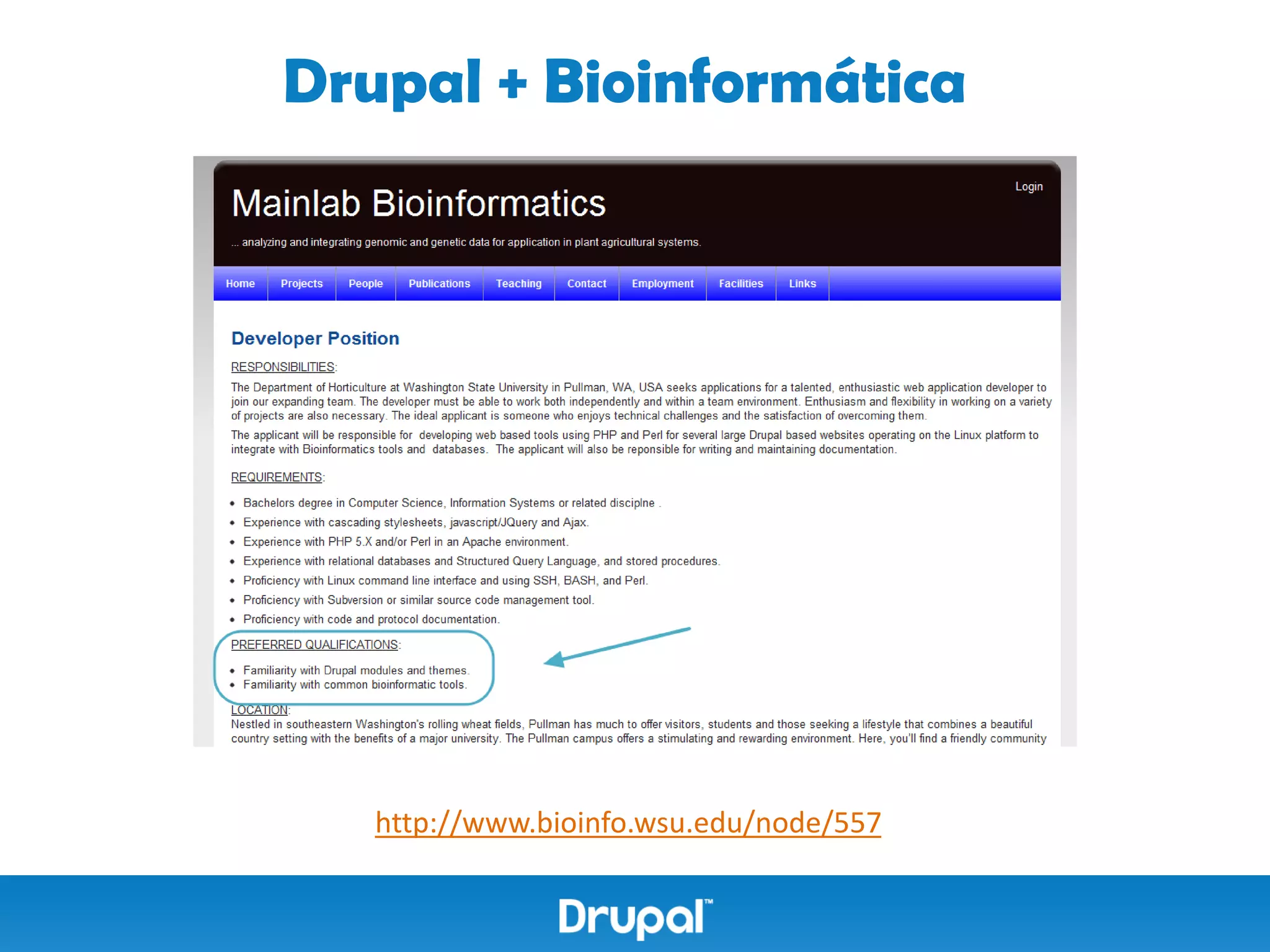 Drupal + Bioinformática




   http://www.bioinfo.wsu.edu/node/557
 