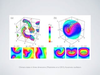 Chimera states in three dimensions (Maistrenko et al 2015), Kuramoto oscillators
 