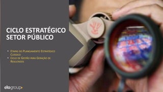 CICLO ESTRATÉGICO
SETOR PÚBLICO
• ETAPAS DO PLANEJAMENTO ESTRATÉGICO
CLÁSSICO
• CICLO DE GESTÃO PARA GERAÇÃO DE
RESULTADOS
 