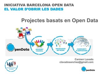 INICIATIVA BARCELONA OPEN DATA
EL VALOR D’OBRIR LES DADES
Projectes basats en Open Data
Carmen Lavado
clavadosanchez@gmail.com
 