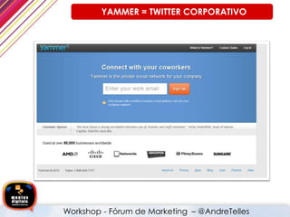 YAMMER = TWITTER CORPORATIVO
Workshop - Fórum de Marketing – @AndreTelles
 