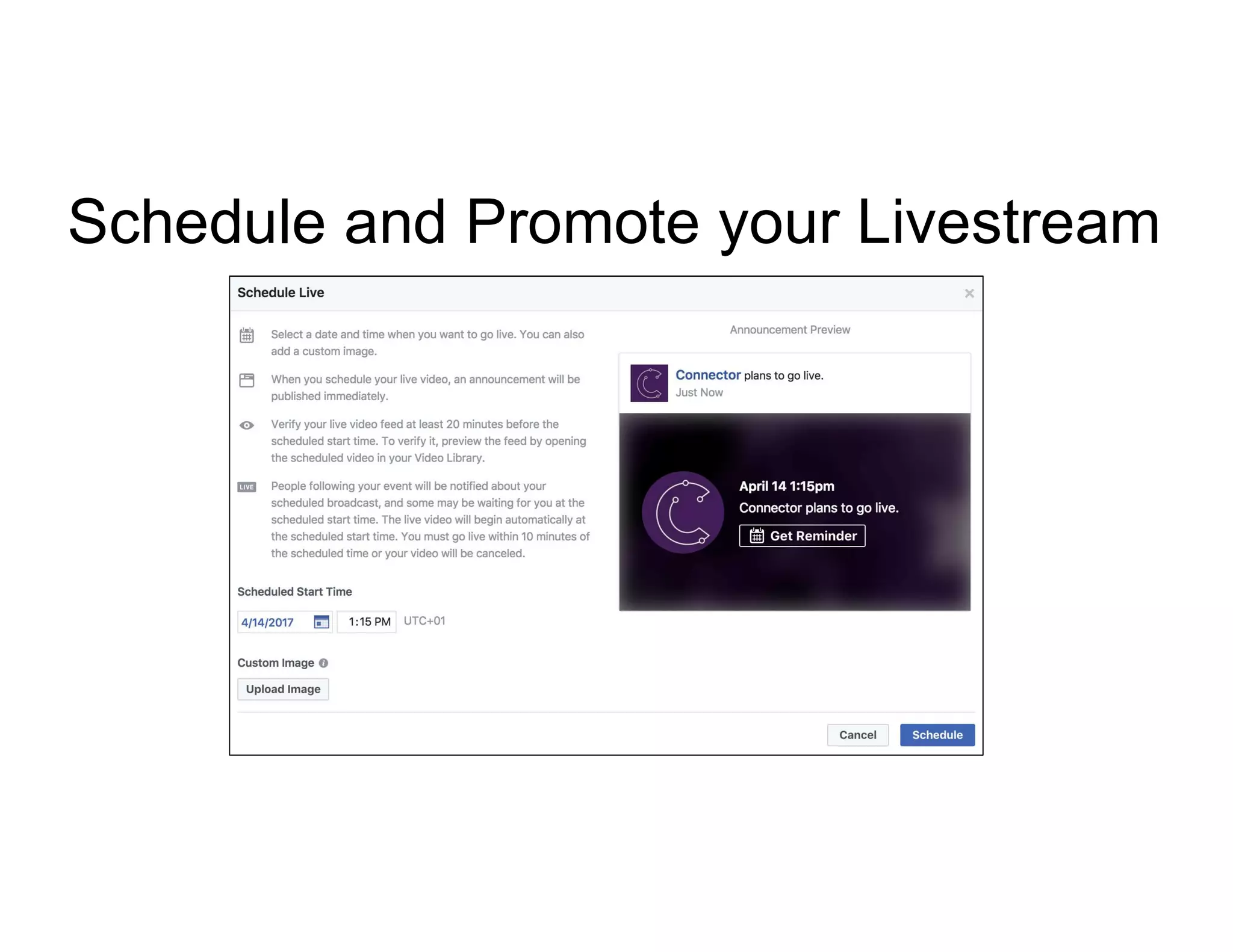 Schedule and Promote your Livestream
 