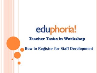 Teacher Tasks in Workshop How to Register for Staff Development 