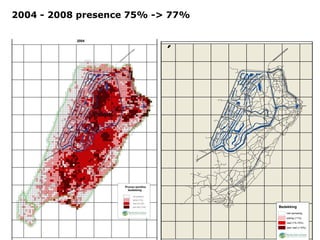´
Bedekking
niet aanwezig
weinig (<1%)
veel (1%-10%)
zeer veel (>10%)
2004 - 2008 presence 75% -> 77%
 