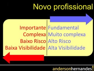 Novo profissional

      Importante     Fundamental
        Complexa     Muito complexa
      Baixo Risco    Alto Risco
Baixa Visibilidade   Alta Visibilidade
 