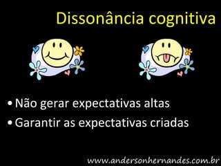 Dissonância cognitiva



• Não gerar expectativas altas
• Garantir as expectativas criadas
 