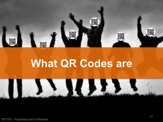 What QR Codes are



                                           21
"NOTICE: Proprietary and Confidential
 
