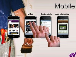 Banner +                Video   Custom Ads   App Integration




                                                                               54
"NOTICE: Proprietary and Confidential
 