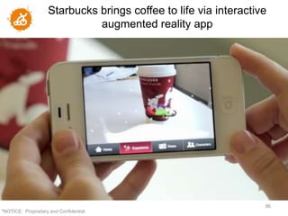 Starbucks brings coffee to life via interactive
                              augmented reality app




                                                                  86
"NOTICE: Proprietary and Confidential
 