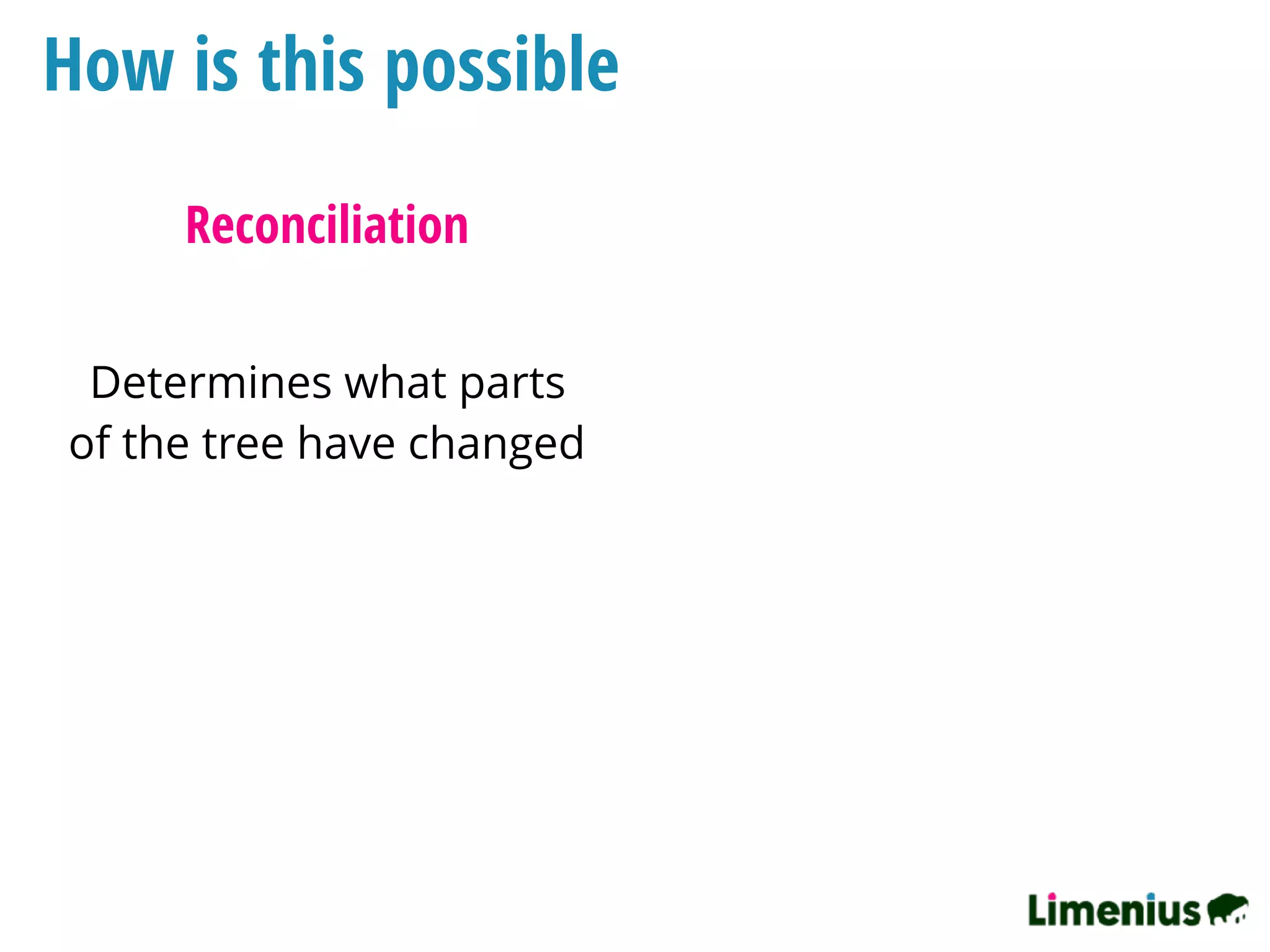 How is this possible
Reconciliation
Determines what parts
of the tree have changed
 