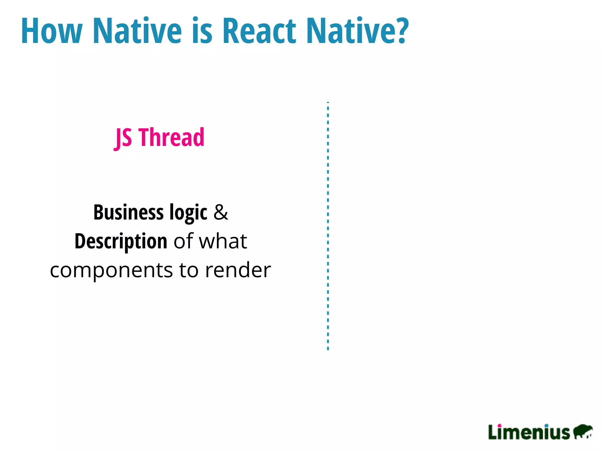 How Native is React Native?
JS Thread
Business logic &
Description of what
components to render
 