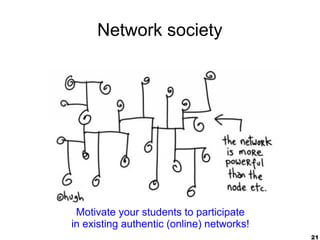 21
Network society
Motivate your students to participate
in existing authentic (online) networks!
 