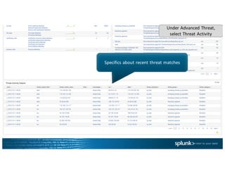 Specifics	about	recent	threat	matches
Under	Advanced	Threat,	
select	Threat	Activity
 