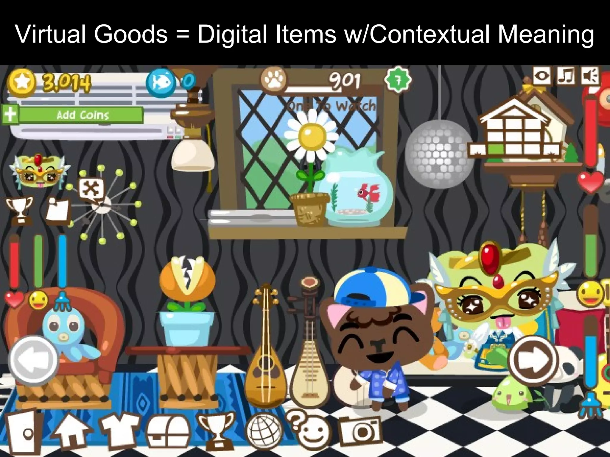 Virtual Goods = Digital Items w/Contextual Meaning
 
