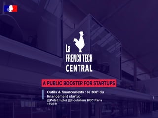1
Outils & financements : le 360° du
financement startup
@PôleEmploi @Incubateur HEC Paris
19/05/21
 