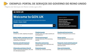 EXEMPLO: PORTAL DE SERVIÇOS DO GOVERNO DO REINO UNIDO
Página de Serviços do Reino Unido (gov.UK)
 