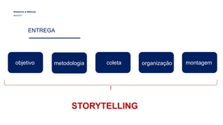Relatórios & Métricas
Maio/2017
ENTREGA
objetivo metodologia coleta organização montagem
STORYTELLING
 