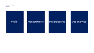 Relatórios & Métricas
Maio/2017
mídia monitoramento influenciadores web analytics
 