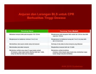 Anjuran dan Larangan BLS untuk CPR
Berkualitas Tinggi Dewasa
AHA 2015 Guidelines
AHA 2015 Guidelines
 