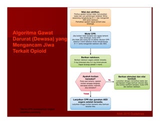 Algoritma Gawat
Darurat (Dewasa) yang
Mengancam Jiwa
Terkait Opioid
Teknik CPR berdasarkan tingkat
pelatihan penolong
AHA 2015 Guidelines
AHA 2015 Guidelines
 