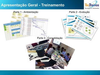 Apresentação Geral - Treinamento
      Parte 1 - Ambientação                        Parte 2 - Evolução




                          Parte 3 - Consolidação
 