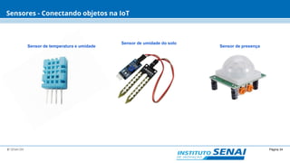 Página 34© SENAI-DN
Sensores - Conectando objetos na IoT
Sensor de umidade do solo
Sensor de presençaSensor de temperatura e umidade
 