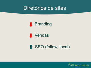 Diretórios de sites 
Branding 
Vendas 
SEO (follow, local) 
 