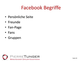 Facebook BegriffePersönliche SeiteFreundeFan-PageFansGruppenSeite 32