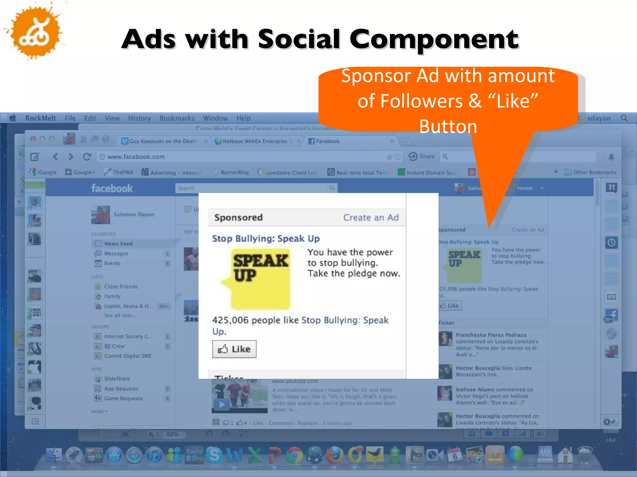 Ads with Social Component Sponsor Ad with amount of Followers & “Like” Button 